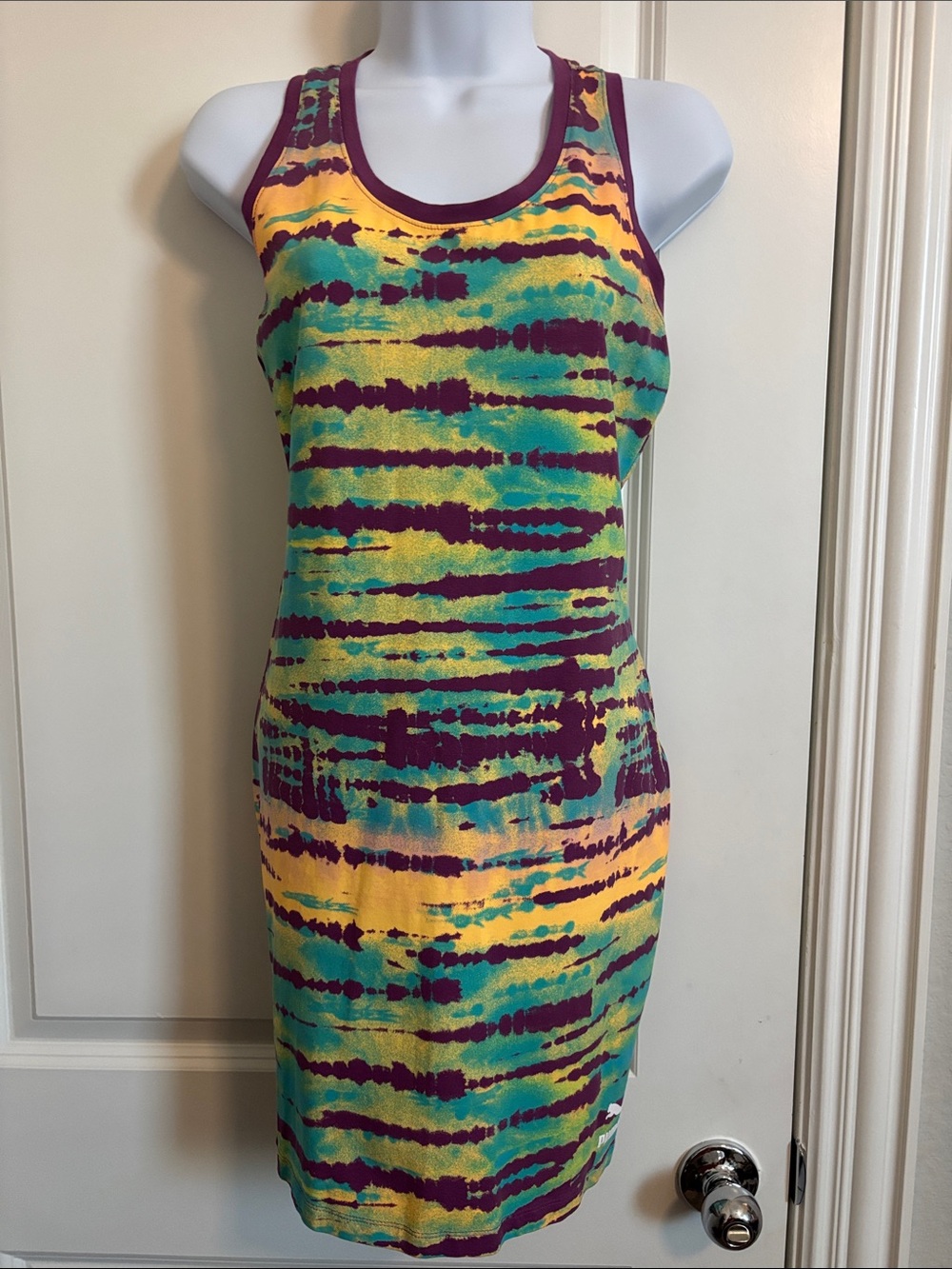 Puma Tie-Dye Tank Midi Dress in Yellow, Teal & Purple